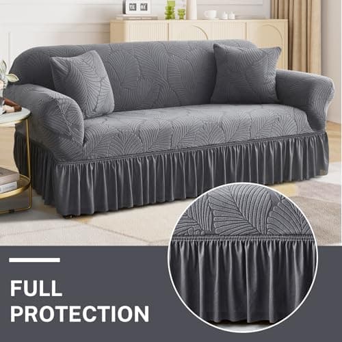 WONGS BEDDING Stretch Velvet Sofa Slipcover, Dark Gray, Pet Friendly