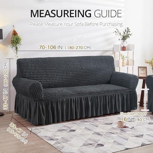 Country Style Dark Grey Sofa Slipcover for 3 Cushion Couch Durable Washable Fit Universal