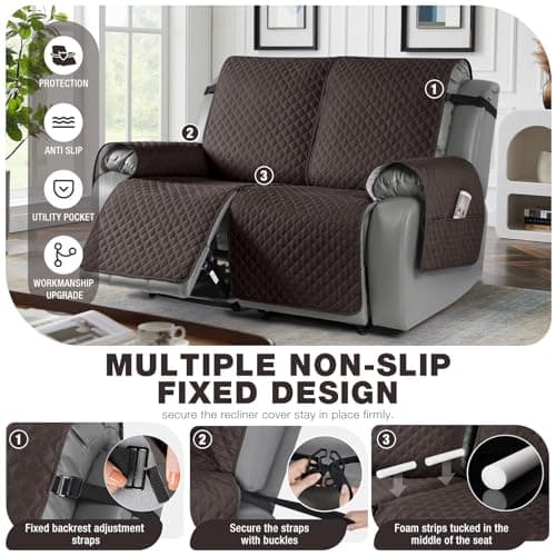 TAOCOCO Chocolate 2 Seater Recliner Cover, Non-Slip Washable Pet Protector