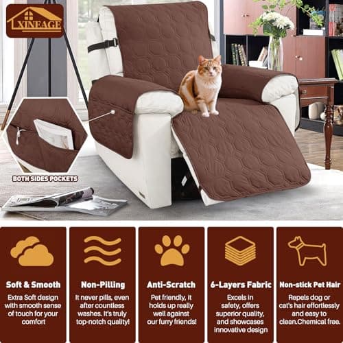 XINEAGE 100% Waterproof Recliner Chair Cover with Non-Slip Pockets (Coffee, 23.6")
