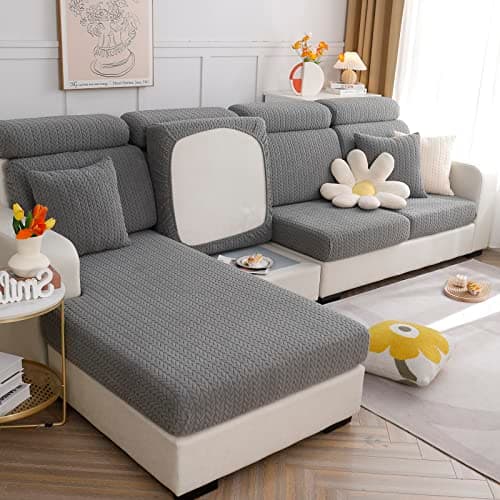 Dark Grey Stretch Slipcover for L Shape Sectional Sofa (Back Cover)