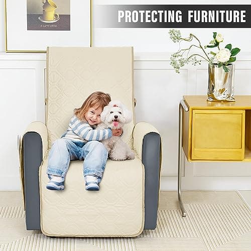 Ivory Non-Slip Recliner Chair Cover for 23inch Couch with Straps