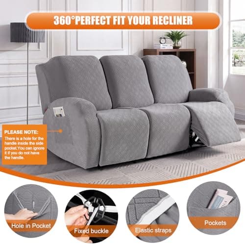 VANSOFY 3-Piece Stretch Reclining Couch Covers Light Gray