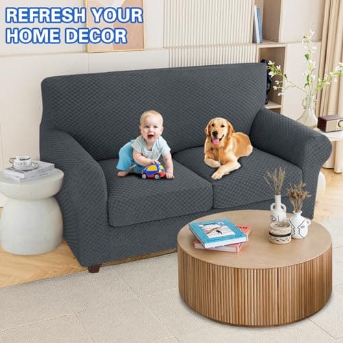 MAXIJIN Dark Gray Non-Slip Loveseat Couch Cover Elasto Protector