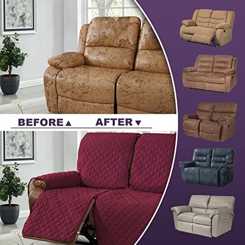 MeilleMaison Non-Slip Recliner Sofa Cover for 2 Seater Couch (Wine/Tan)