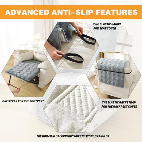NeColorLife Velvet Recliner Seat Cover, Non-Slip Armrest Protector (Dark Gray, 1 Piece)