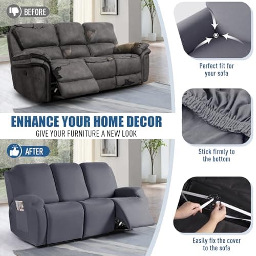 TAOCOCO 3 Seat Light Gray Stretch Slipcover for Reclining Sofa