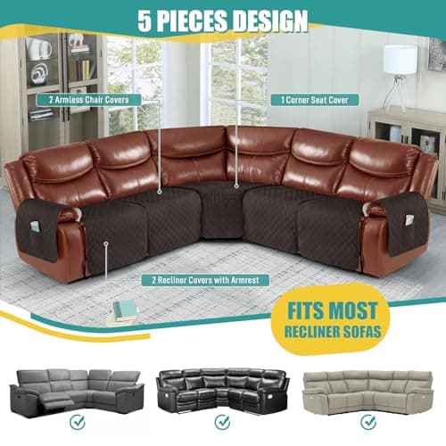 Ruaozz Chocolate L Shape 5 Seat Recliner Sectional Couch Cover