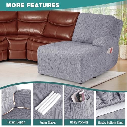 Ruaozz Stretch L-Shaped Recliner and Chaise Light Grey Cover