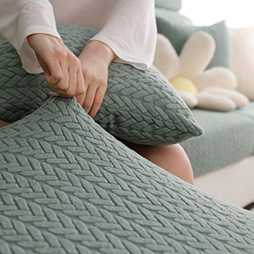 Elastic Couch & Sectional Slipcovers L-Shaped Chaise Grey/White Living Room Furniture Protector — A Wheat Green