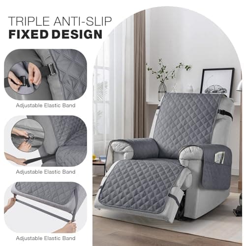 TAOCOCO Elastic Straps Washable Recliner Chair Cover, 23" Small Dark Grey