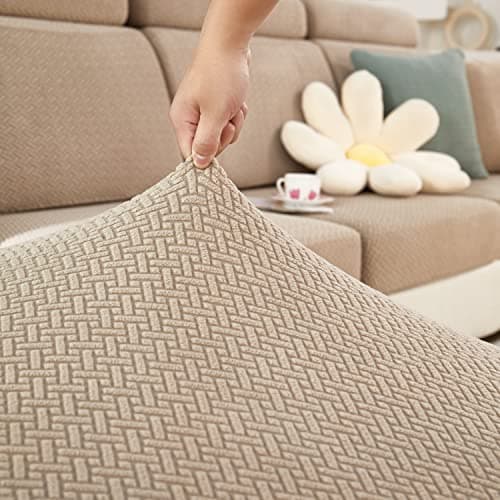 Elastic Couch & Sectional Slipcovers L-Shaped Chaise Grey/White Living Room Furniture Protector — A Weave Camel