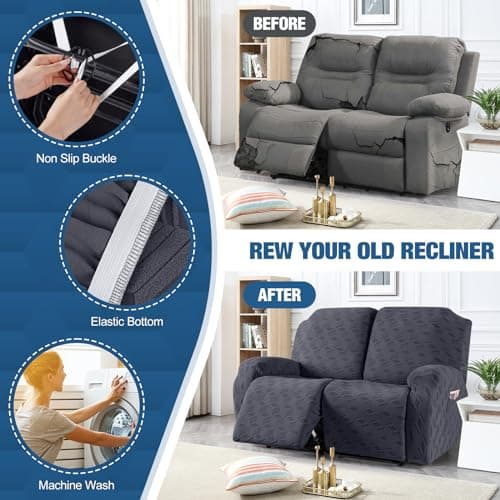 TAOCOCO Dark Grey Stretch Jacquard Recliner Loveseat Cover