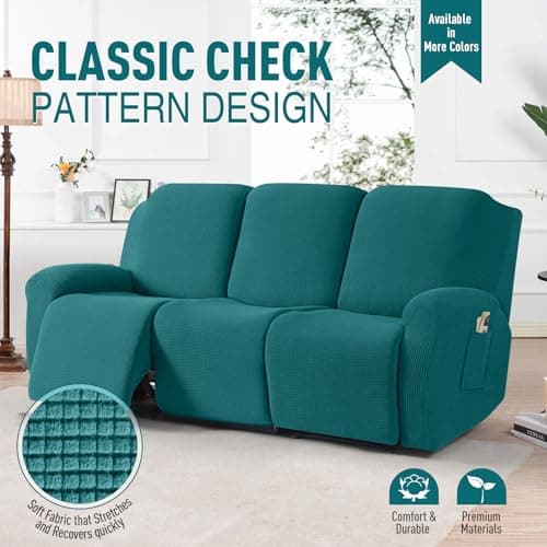 TAOCOCO Peacock Blue 8-Piece Stretch Recliner Sofa Cover