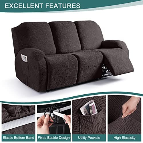 Ruaozz 3 Seater and Loveseat Recliner Covers with Console Chocolate