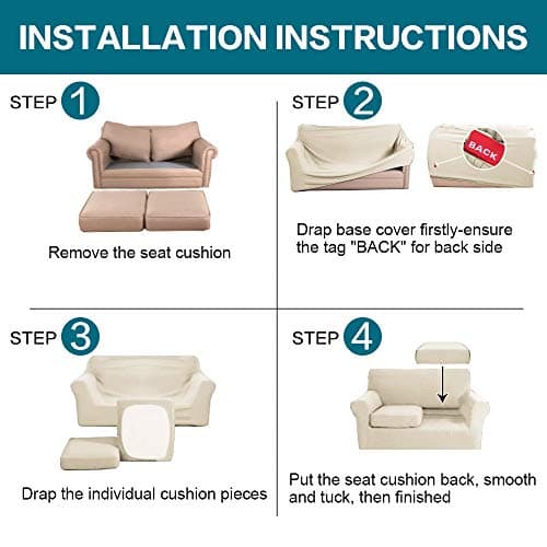 Turquoize 3-Piece Sofa Covers for 2-Cushion Couch, Washable Biscotti Beige Jacquard Slipcovers