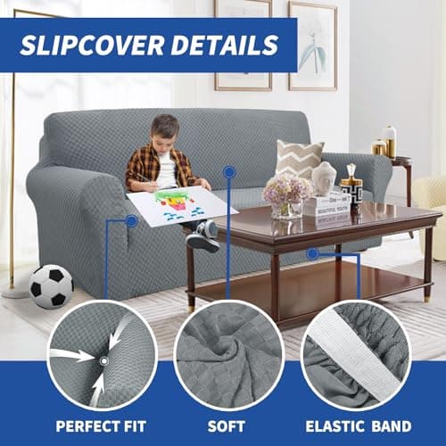 YEMYHOM High Stretch Jacquard Couch Cover, Pet-Proof Light Gray Slipcover for 3-Cushion Sofa