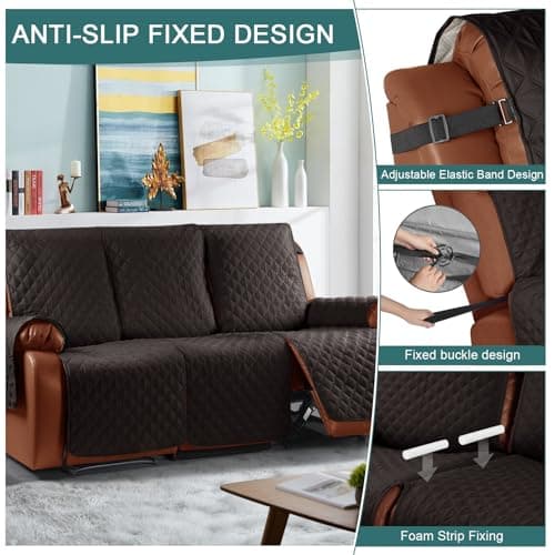 Ruaozz Dark Coffee 3 Seater Waterproof Recliner Sofa Cover