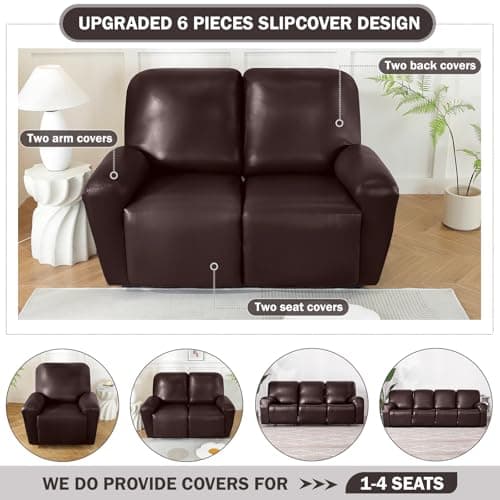 Dark Coffee 2 Seat Waterproof Faux PU Leather Recliner Loveseat Slipcover