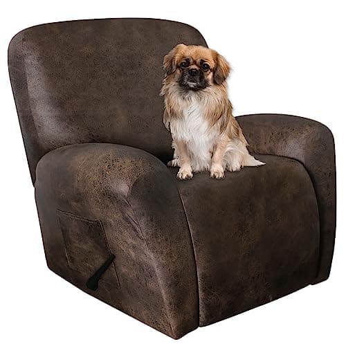 Leather Like Recliner Chair Covers, 4 Pieces for Lazy Boy, Dark Brown, Washable