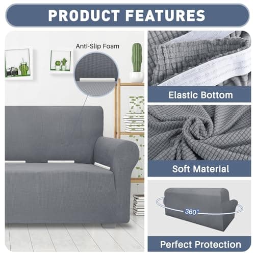 JIVINER High Stretch Loveseat Sofa Slipcover Light Gray Small Checks