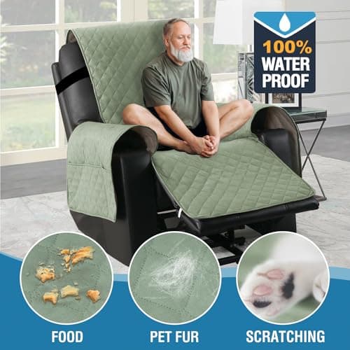 H.VERSAILTEX 100% Waterproof Non-Slip Recliner Slipcovers Seat Width Up to 23" Washable, Sage