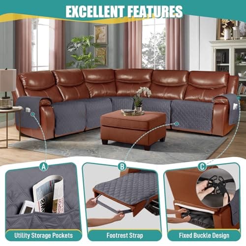 Ruaozz Dark Grey Recliner Sectional Couch & Corner Cover