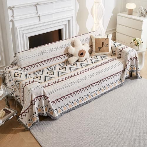AIVIA Loveseat Cover Sheet Blanket for 2 Seater Couches with Armrest — Indian Geometric