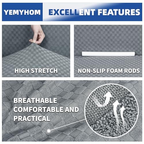 YEMYHOM High Stretch Jacquard Couch Cover, Pet-Proof Light Gray Slipcover for 3-Cushion Sofa