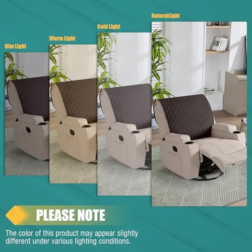100% Waterproof Recliner Chair Covers, Non-Slip Headrest Protection, Washable Straps Included, Chocolate