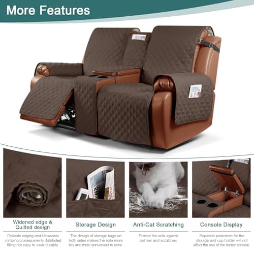 Waterproof Recliner Loveseat Cover for Double Recliner Sofa (Dark Brown)