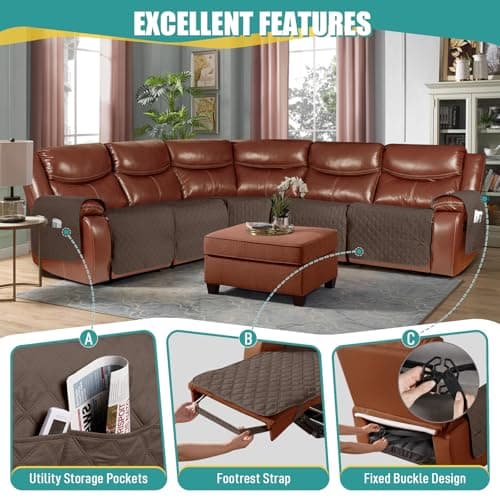 Ruaozz Brown Recliner Sectional Couch & Console Cover