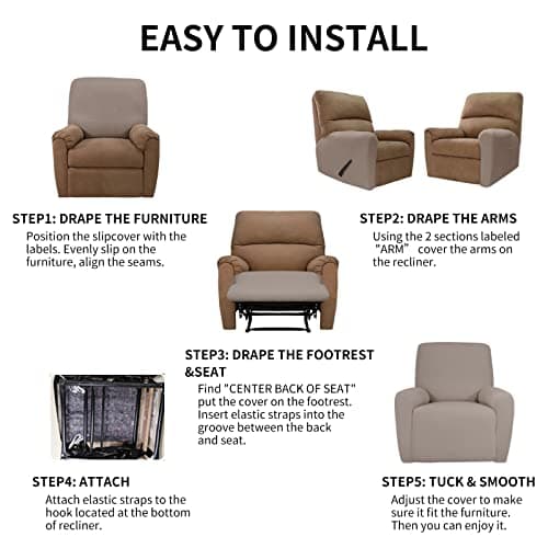 Taupe Velvet Recliner Chair Cover 4 Piece Stretch Slipcover