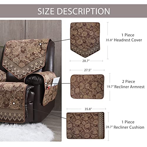 LUFEIJIASHI Non-Slip Waterproof Recliner Covers for Leather & Electric Chairs, Brown