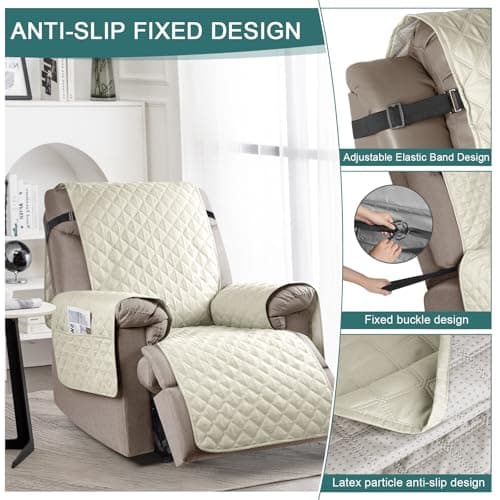 Ruaozz 100% Waterproof Recliner Chair Cover for Kids, Dogs, Pets (Ivory, 23'')