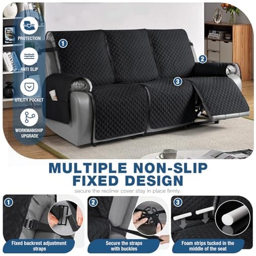 3 Seater Black Recliner Sofa Cover