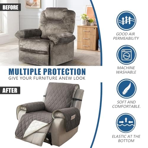 100% Waterproof Recliner Chair Cover with Elastic Band (Khaki, 28")