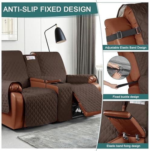 Waterproof Recliner Loveseat Cover for Double Recliner Sofa (Dark Brown)