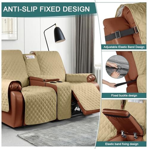 Ruaozz Waterproof Recliner Loveseat Cover with Console for Pets and Kids