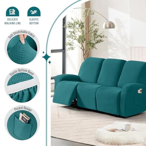 TAOCOCO Peacock Blue 8-Piece Stretch Recliner Sofa Cover