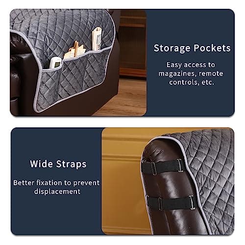LUFEIJIASHI Waterproof Velvet Recliner Couch Covers 3 Seat Dark Grey