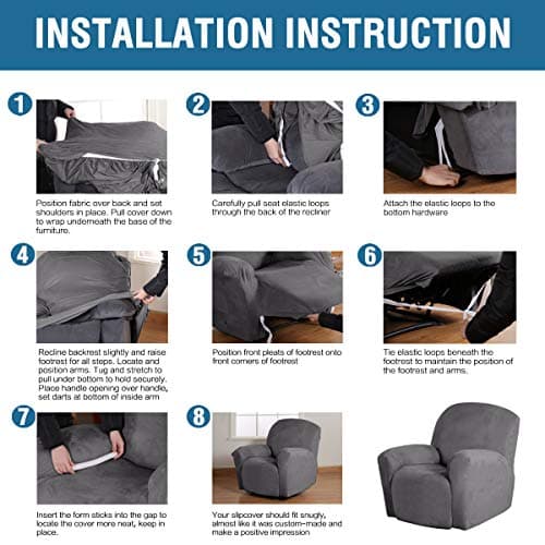 H.VERSAILTEX Velvet Recliner Chair Cover, Thick Soft and Anti-Slip (Grey)