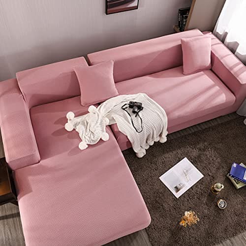 Jacquard Chaise Lounge Covers for Grey 2Seat L Shaped Couch — Pink