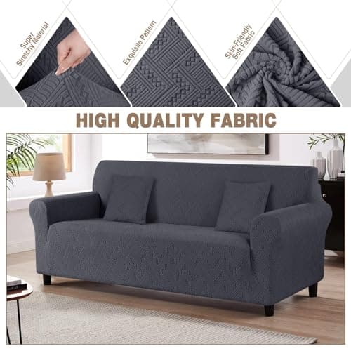 Ruaozz Stretch Sofa Cover for 3 Cushion Couch (3 Seater, Dark Gray)
