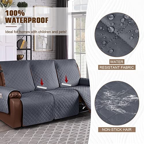 KinCam Waterproof 3 Seat Recliner Sofa Cover, Grey Protector