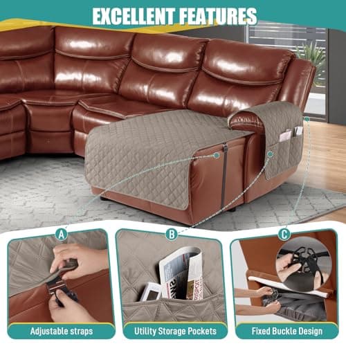 Ruaozz Khaki L-Shaped Recliner & Chaise Sofa Cover
