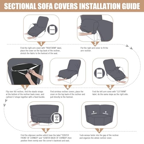 VANSOFY Large Reclining Sectional Sofa Covers, Light Gray