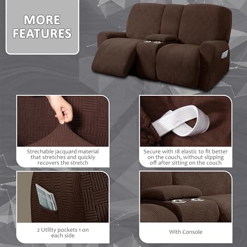 ULTICOR Chocolate Jacquard Reclining Loveseat Slipcover (8-Piece Stretch)