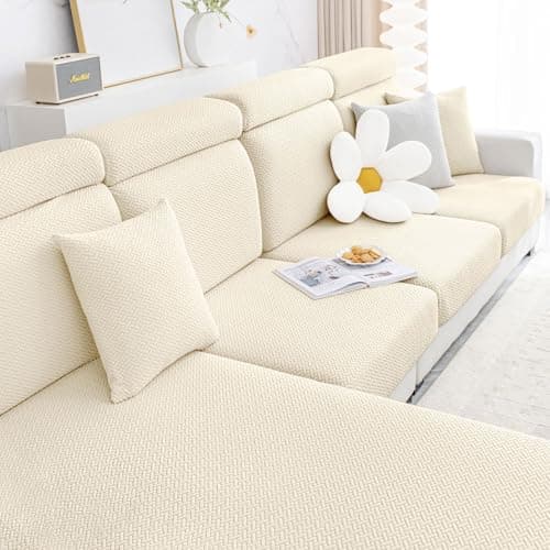 Smiry L Shape Chaise Lounge Sofa Slipcover, Grey — Beige