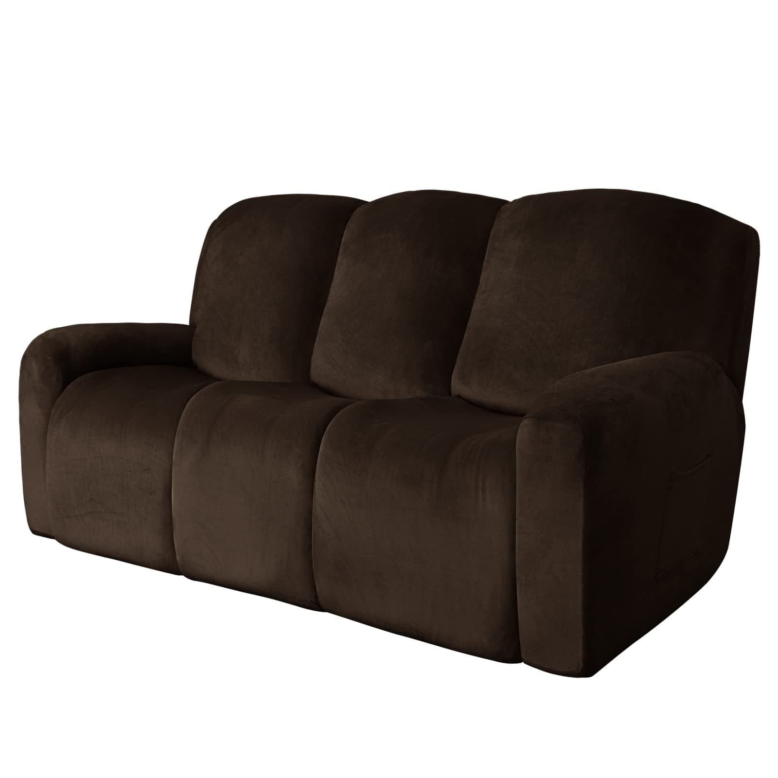 Velvet 8-Piece Recliner Couch Covers for 3 Seat Sofa (Brown)